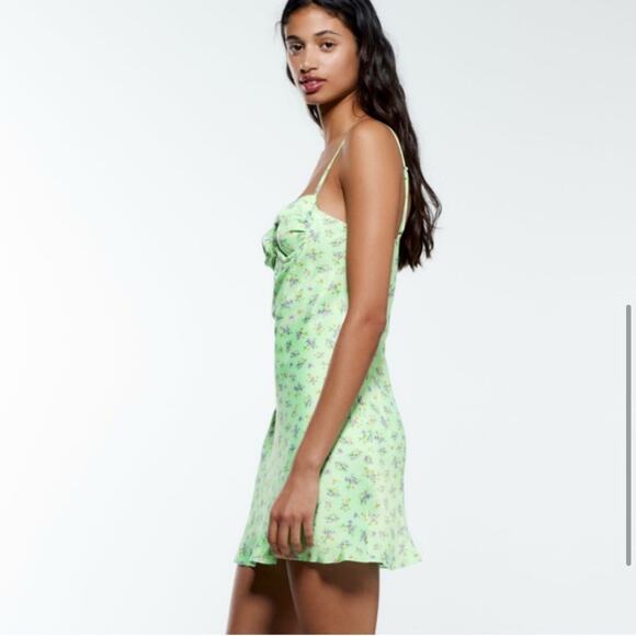Zara Floral Green Slip Dress Size Small NWOT - Picture 3 of 9